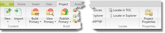 Screenshot showing Locate Icons on Project ribbon